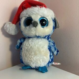 Ty Beanie Baby Owl Icicles with Santa Hat Tags